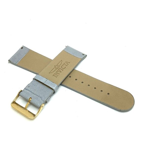 Invicta Watch Replacement Band Gray Leather 26mm Lug Gold Tone Steel Cla… - Picture 2 of 5